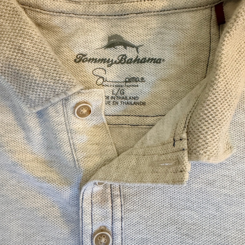 Tommy Bahama Men’s Polo. large. Oat/light grey color. Excellent condition. - Picture 2 of 2